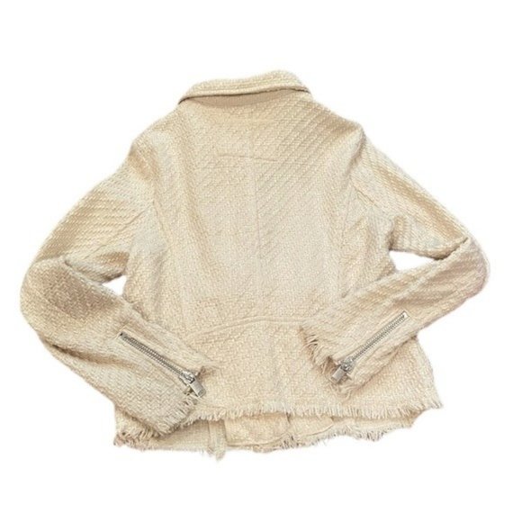 H&M Cream Tweed Moto Jacket Raw Hem Cream Collar Full Zip Women’s Size 4 - Picture 4 of 6